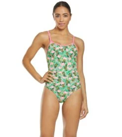 Flamingo Frenzy Thin Strap One Piece Swimsuit -Optimal Swimming Equipment 5667011887272 pinkgreenmulti 4a