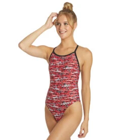 Shark Thin Strap One Piece Swimsuit -Optimal Swimming Equipment 5667029352616 red 4a