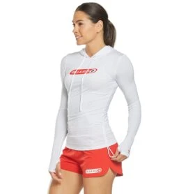 TYR Women's Guard Long Sleeve Rashguard Hoodie -Optimal Swimming Equipment 5667153674408 white 5a