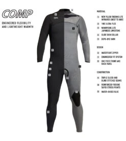 Xcel Men's 4/3mm Comp Thermo Lite Front Zip Fullsuit Wetsuit -Optimal Swimming Equipment 5667601055912 black 3a