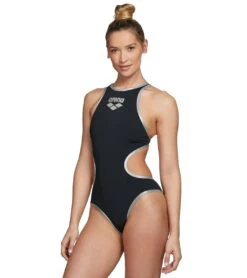 Arena Women's One Big Logo One Piece Swimsuit -Optimal Swimming Equipment 5667733176488 blacksilver 5a