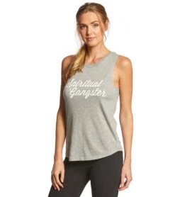 Spiritual Gangster SG Script Muscle Tank -Optimal Swimming Equipment 5668139597992 heathergrey 2a