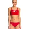 Lifeguard Thin Strap Piped Two Piece Bikini Swimsuit Set -Optimal Swimming Equipment 5670011535528 red 1a
