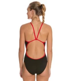 Lifeguard Varsity Solid Female String Back One Piece Swimsuit -Optimal Swimming Equipment 5671686144168 blackred 3a