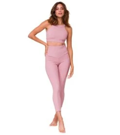 Onzie Ribbed Sweetheart 7/8 Yoga Leggings -Optimal Swimming Equipment 6062964834472 antiquerose 4a
