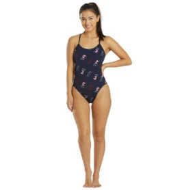 Women's Cascading TYR Print Cutoutfit One Piece Swimsuit -Optimal Swimming Equipment 6663769489576 redwhiteblue 4a