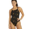 Women's Cascading TYR Print Diamondfit One Piece Swimsuit -Optimal Swimming Equipment 6663769981096 blackgold 1a