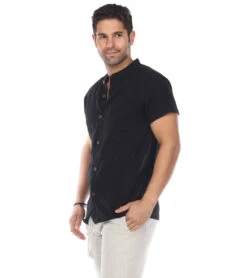 Men's Button Up Kurta Shirt Solid Color -Optimal Swimming Equipment 6765697728680 black 2a