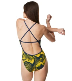 Speedo Women's Fusion Vibe Crossback One Piece Swimsuit -Optimal Swimming Equipment 6799981281448 navygold 3a