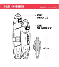 CRESSI Solid Tandem Dc 12'2'' Inflatable SUP -Optimal Swimming Equipment 6856351613096 grey 8a