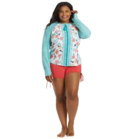 Women's Plus Size Floral Fantasy Scarlett Sun Guard Long Sleeve Top -Optimal Swimming Equipment 7064853381288 whtmlti 4a