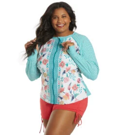Women's Plus Size Floral Fantasy Scarlett Sun Guard Long Sleeve Top -Optimal Swimming Equipment 7064853381288 whtmlti 5a