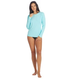 Xcel Women's Heathered Ventx Long Sleeve UV Rashguard -Optimal Swimming Equipment 7088943399080 blacierblue 3a