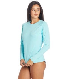 Xcel Women's Heathered Ventx Long Sleeve UV Rashguard -Optimal Swimming Equipment 7088943399080 blacierblue 4a