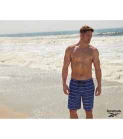 Reebok Men's Stripe Flow 9" Swim Trunks -Optimal Swimming Equipment 7167533973672 navyblue 6a