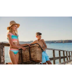 Boys' Blue Retro Stripe Volley Board Short (Toddler, Little Kid, Big Kid) -Optimal Swimming Equipment 7217022533800 blue 3a