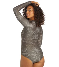 Sporti X Stef Corgel Manhattan Beach Palm Shadow Zip Front Long-Sleeve One Piece Swimsuit -Optimal Swimming Equipment 7360963903656 blacksand 7a