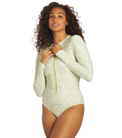 Sporti X Stef Corgel Manhattan Beach Cheetah Zip Front Long-Sleeve One Piece Swimsuit -Optimal Swimming Equipment 7360964001960 junglegreen 8a