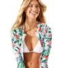 Tommy Bahama Women's Tropi-Calling Full Zip Long Sleeve Rashguard -Optimal Swimming Equipment 7380936491176 white 1a