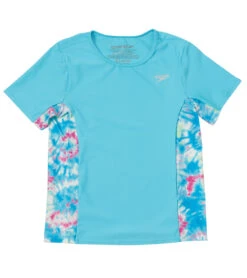 Speedo Girls' Printed Splice Short Sleeve Rashguard (Big Kid)