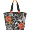Laurel Burch White On Black Floral Shoulder Tote 1 Laurel Burch White On Black Floral Shoulder Tote -Optimal Swimming Equipment 7400662630568 blackwhiteorange 1a