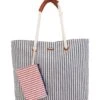 Striped Shoulder Tote W/ Matching Small Bag -Optimal Swimming Equipment 7400663318696 navyred 1a
