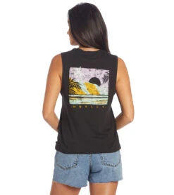 HURLEY Women's Postcard Washed Muscle Tank -Optimal Swimming Equipment 7406480621736 caviar 3a