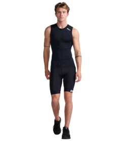 2XU Men's Core Tri Singlet -Optimal Swimming Equipment 7468244467880 blackwhite 4a