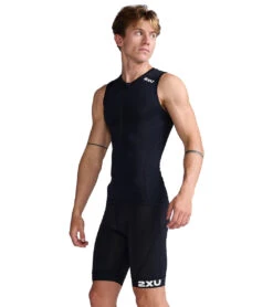 2XU Men's Core Tri Singlet -Optimal Swimming Equipment 7468244467880 blackwhite 5a
