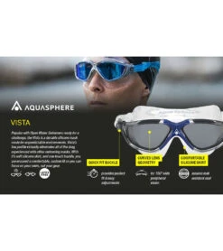 AQUASPHERE Vista Swim Mask Smoke -Optimal Swimming Equipment 7473588207784 smokelenswhitewithraspberrystrap 6a