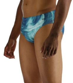TYR Men's Mezio Racer Brief Swimsuit -Optimal Swimming Equipment 7539494682792 tealmulti 4a