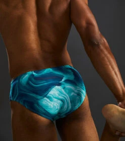 TYR Men's Mezio Racer Brief Swimsuit -Optimal Swimming Equipment 7539494682792 tealmulti 9a