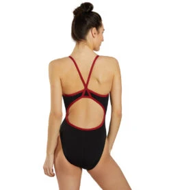 HydroLast Piped Thin Strap One Piece Swimsuit -Optimal Swimming Equipment 7595852628136 blackmaroon 3a
