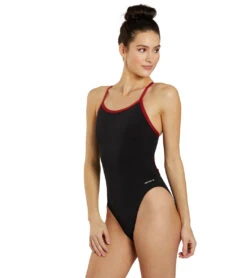 HydroLast Piped Thin Strap One Piece Swimsuit -Optimal Swimming Equipment 7595852628136 blackmaroon 4a