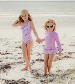 Girls' Diving Diva Long Sleeve Two Piece Rashguard Set (Baby, Toddler, Little Kid) -Optimal Swimming Equipment 7601446420648 pink 6a