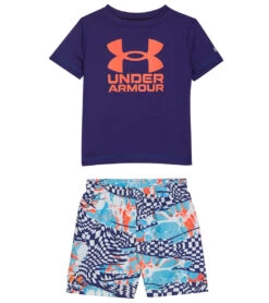Under Armour Boys' UA Checker Mash Short Sleeve Swim Set (Toddler, Little Kid)