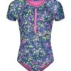 Under Armour Girls' UA Micro Meadow Short Sleeve One Piece Swimsuit (Toddler, Little Kid) -Optimal Swimming Equipment 7648584335528 bajablue 1a