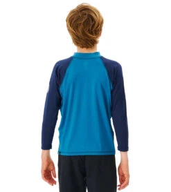Rip Curl Boys' Shockwaves Long Sleeve Rashguard (Big Kid) -Optimal Swimming Equipment 7775082512552 blue 3a